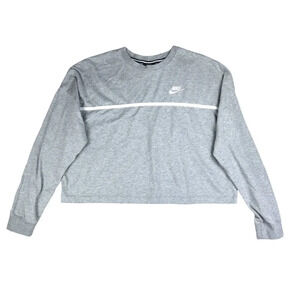 Nike Grey White Oversized Cropped Long Sleeve Essential Shirt Large